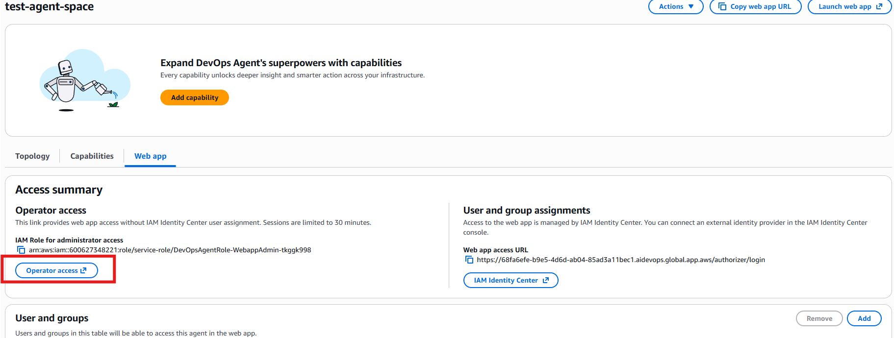 下記画面に遷移しますので「Operator access」を押下してください。