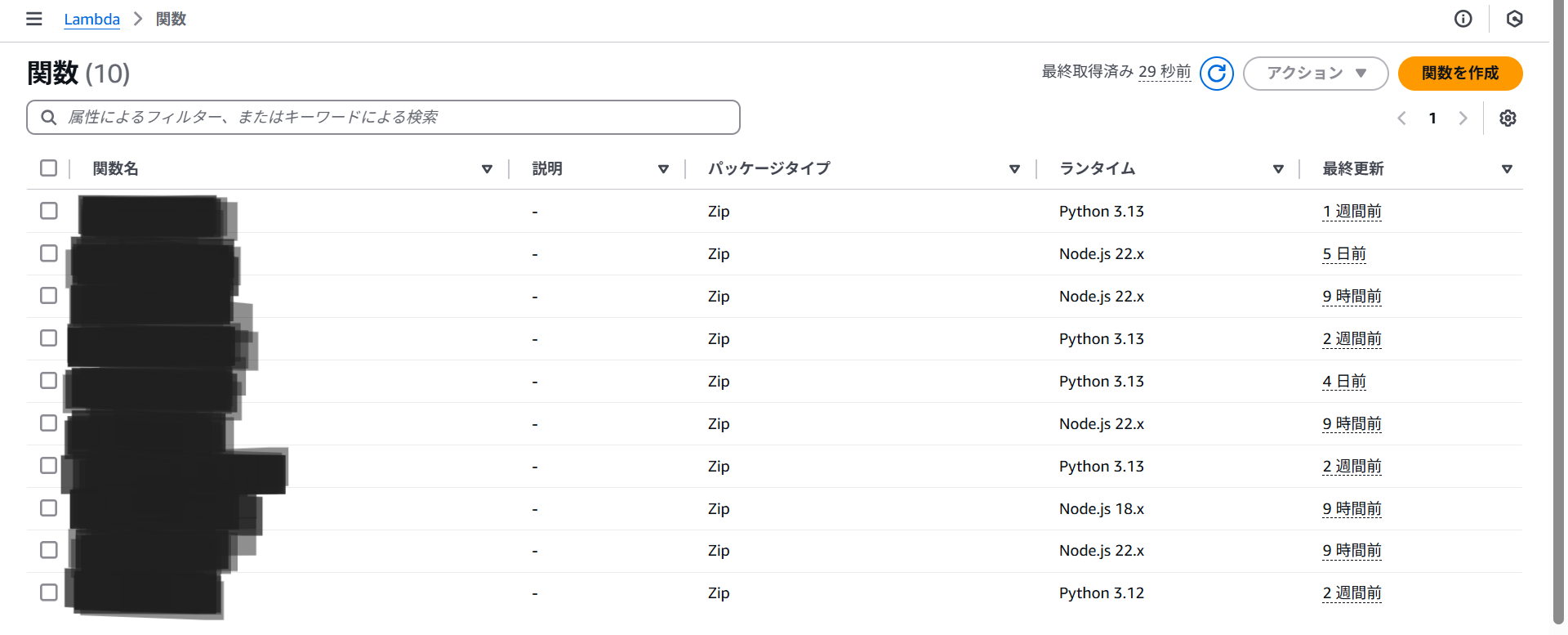 Lambda関数の作成