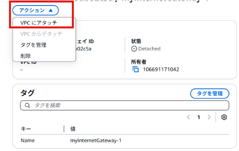 VPCにアタッチ